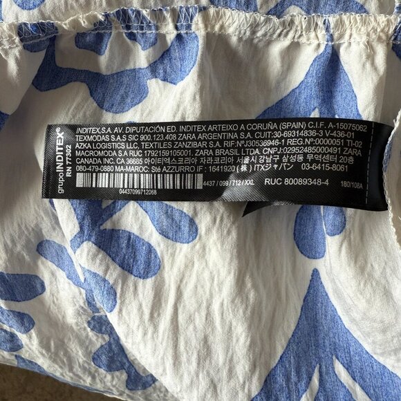 Women's Plus XXL Zara White & Blue Abstract Vine Printed Tiered Mini Dress - Picture 8 of 8